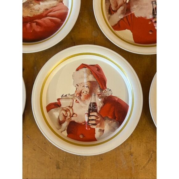 COCA COLA SANTA COASTERS TRAYS METAL SET OF 5 USED COKE VINTAGE ADVERTISING (537 - Picture 4 of 7